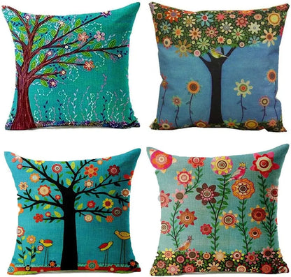 Turquoise Floral Tree of Life Cushion Covers 