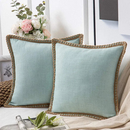 Mint green Nordic Countryhouse Cushion Covers with Jute Decorated Edging