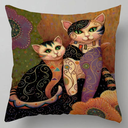 Arty Retro Cat Cushion Covers (Klimt) 18in x 18in (45cm x 45cm)