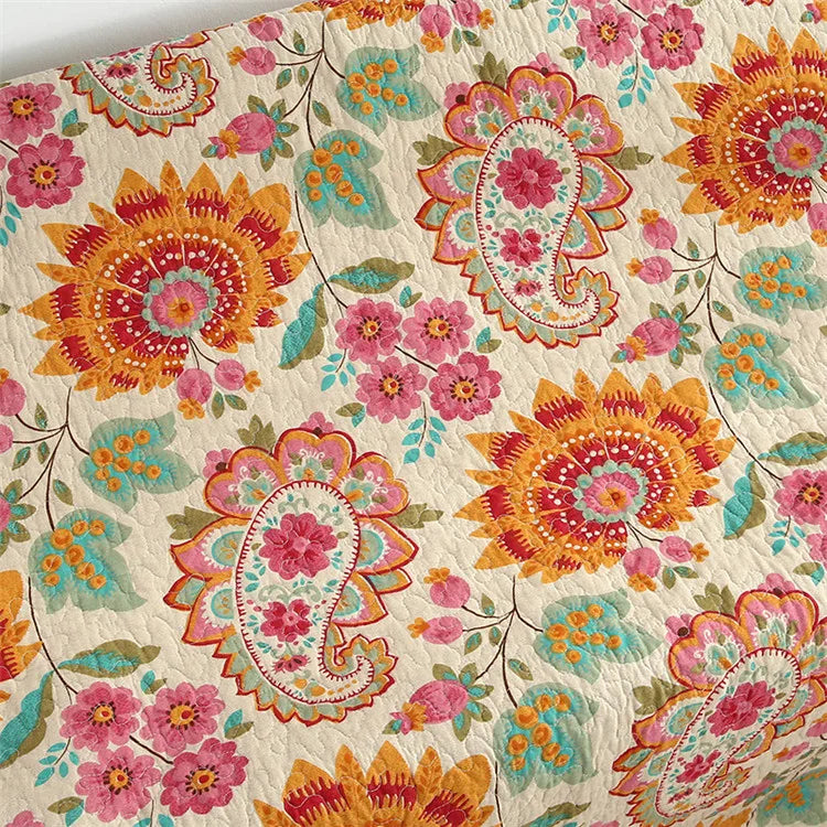 Vintage Retro 3 Piece Bedspread Set in 100% Cotton with Mandala Floral Design