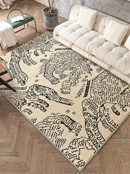 Beige & Black Abstract Tiger Patterned Rug