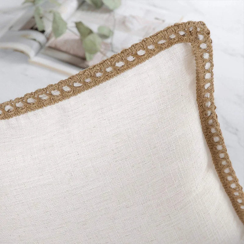 Cream Nordic Countryhouse Cushion Covers with Jute Decorated Edging