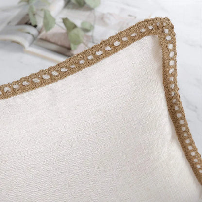 Cream Nordic Countryhouse Cushion Covers with Jute Decorated Edging
