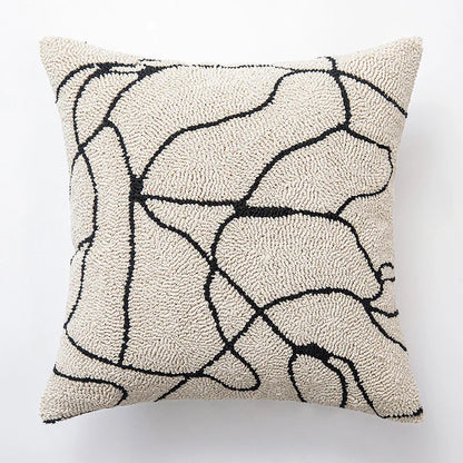 Abstract Art Embroidered Cotton Cushion Covers in Black & Off-White