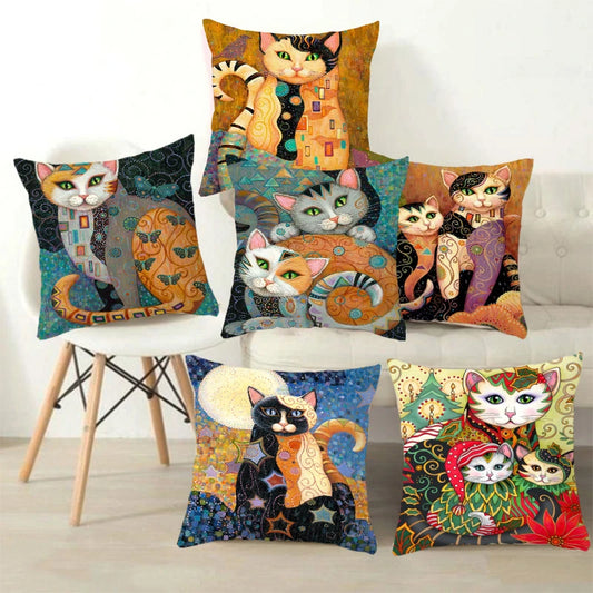 Arty Retro Cat Cushion Covers (Klimt) 18in x 18in (45cm x 45cm)