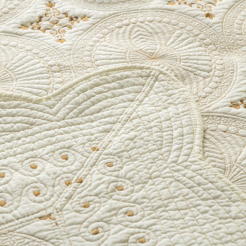 Premium Cream & Gold Embroidered Bedspreads Set - 3 Pieces