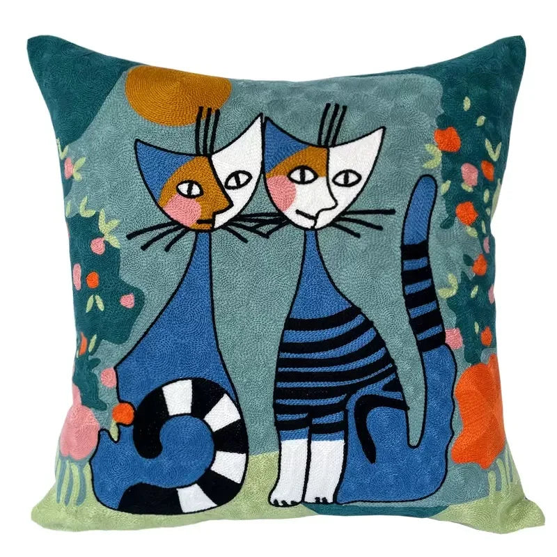 Picasso Cats Embroidered Cushion Covers 18in x 18in (45cm x 45cm)