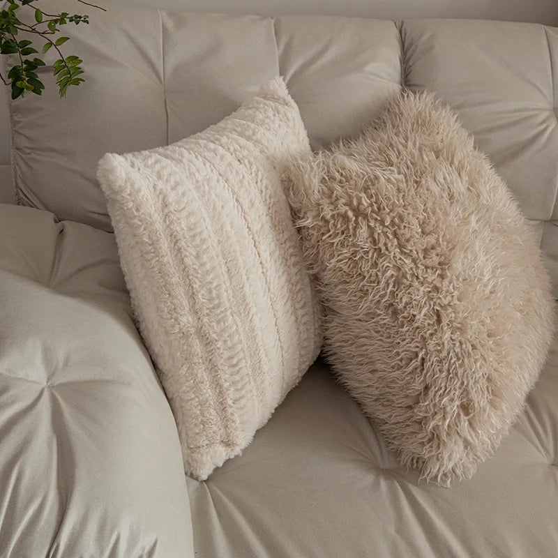 Beige & Cream Tufted and Fluffy Cushion Covers with Tassles