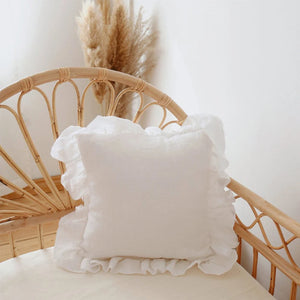 White 100% Pure Linen Ruffle Cushion Cover 