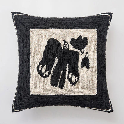 Abstract Art Embroidered Cotton Cushion Covers in Black & Off-White