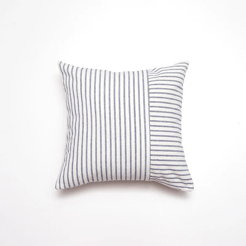 Navy Farmhouse Striped Patchwork Design Cushion Cover 18in x 18in