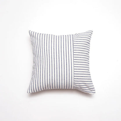 Navy Farmhouse Striped Patchwork Design Cushion Cover 18in x 18in