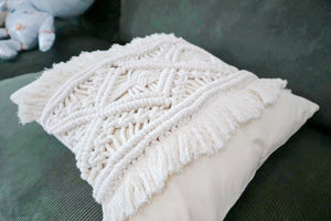 Boho Cream Cotton Linen Macrame Cushion Covers With Tassels