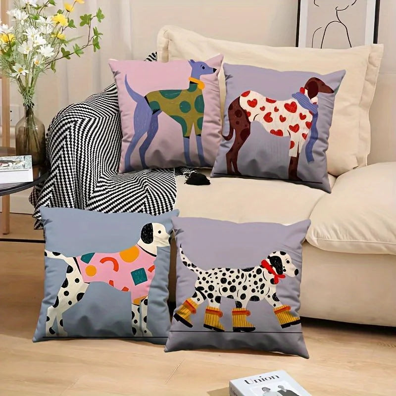 Set of 4 Colourful Cool Dogs in Tops Cushion Covers - 18in x 18in