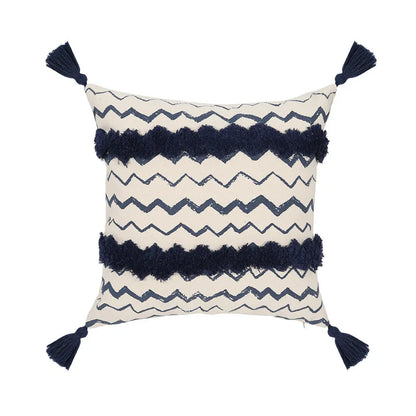Navy & Cream Ethnic Geometric Print Cushion Covers with Tassles