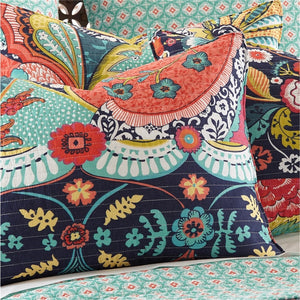 Colourful 100% Cotton Boho Floral Bedspreadset - 3 Pieces