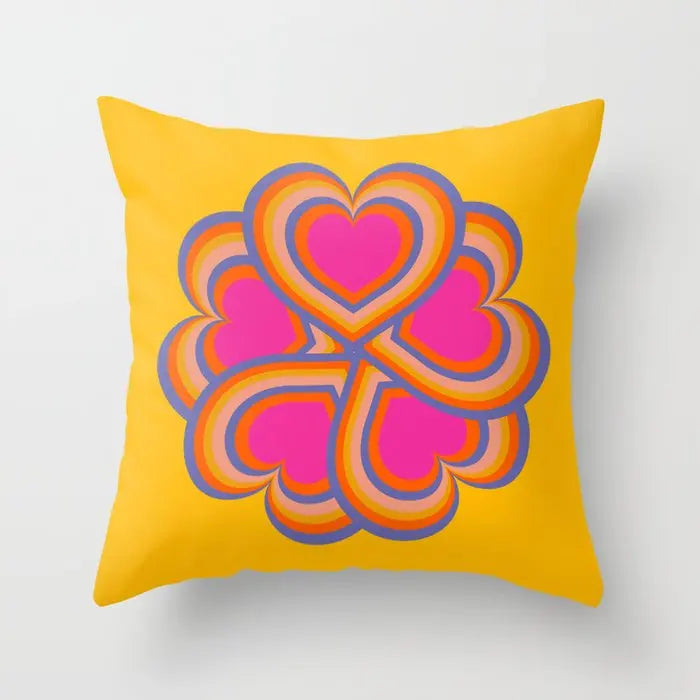 Retro Pink & Orange Heart Print Cushion Covers