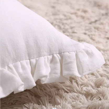 100% Pure Linen Ruffle Cushion Cover 