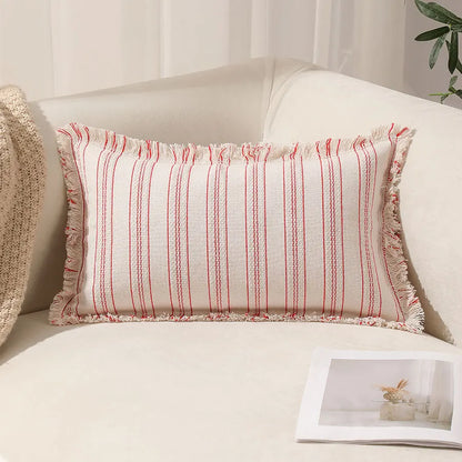 Boho Vintage Style Striped Cushion Covers on Cream Fabric - 12in x 20in (30cm x 50cm)