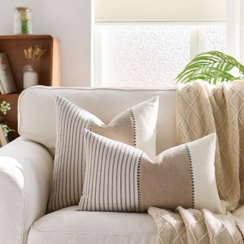 Cool Nordic Beige, Cream & Striped Cushion Covers - 2 Sizes
