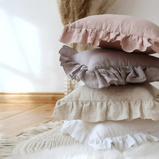 100% Pure Linen Ruffle Cushion Cover 