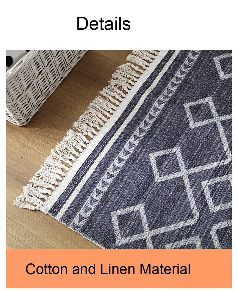 Geometric Nordic Cotton Livingroom Rugs With Fringe