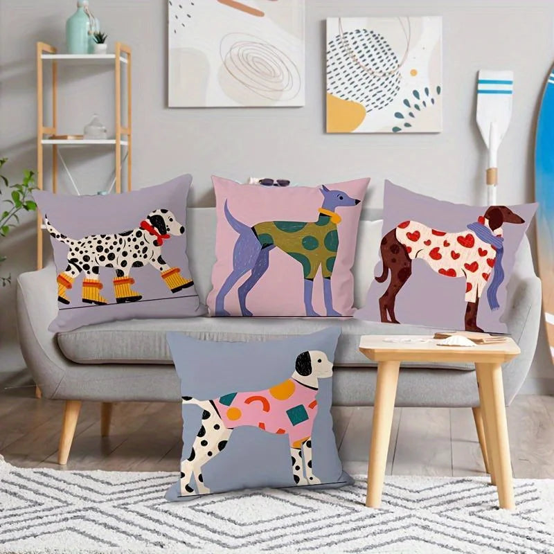 Set of 4 Colourful Cool Dogs in Tops Cushion Covers - 18in x 18in