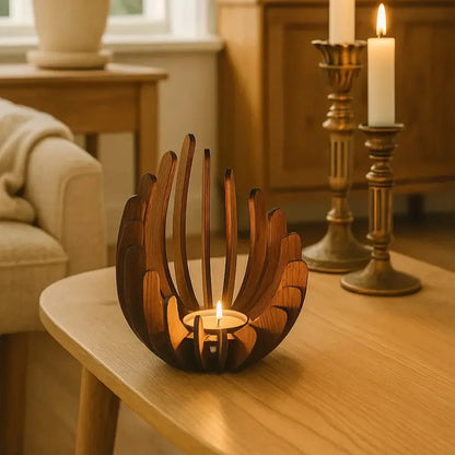 Cool Brown Wooden Spiral Candle Holder - Tea Light Lantern
