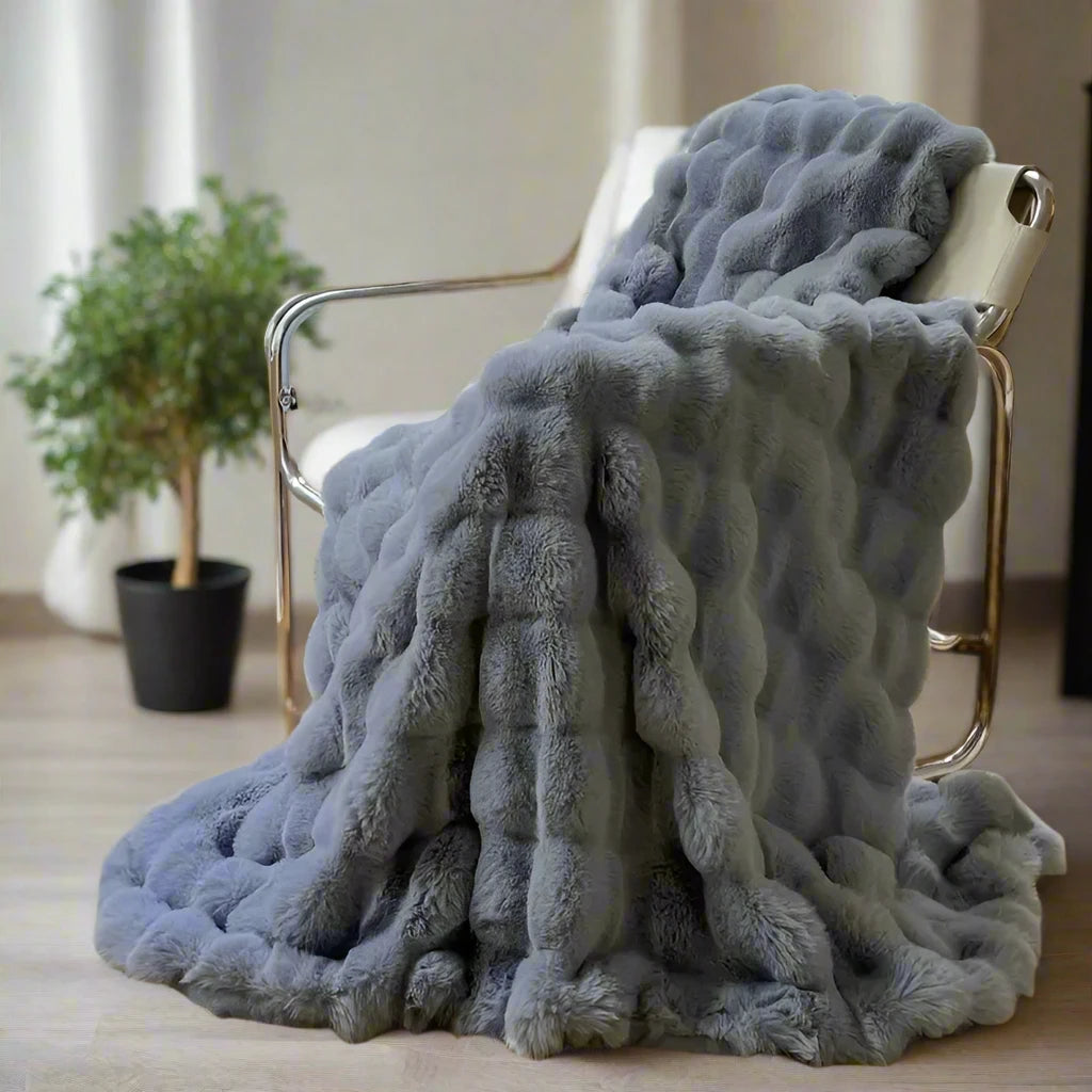 Grey Soft & Fluffy Faux Fur Blankets 