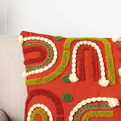 Boho Morroccan Tufted Embroidered Cushion Covers with Pompoms & Tassels