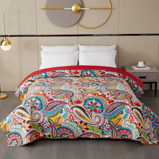 100% Cotton Quilted Colourful Floral & Paisley Bedspread