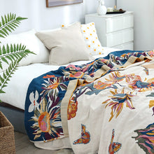 Gorgeous Cream Cotton Bedspread / Sofa Throw Cream With Autumn Leaves