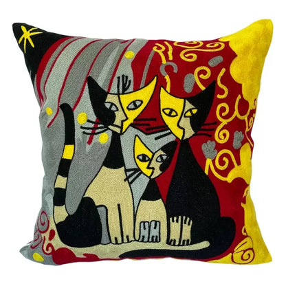 Picasso Cats Embroidered Cushion Covers 18in x 18in (45cm x 45cm)