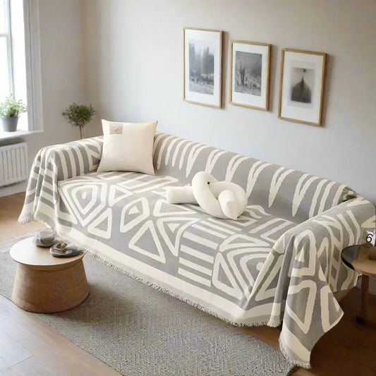 Grey Scandi Sofa Throw / Bedthrow with Geometric Patterns