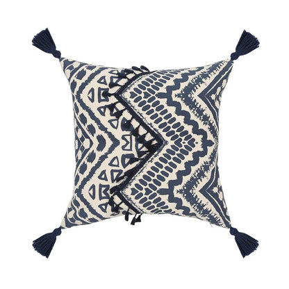 Navy & Cream Ethnic Geometric Print Cushion Covers with Tassles