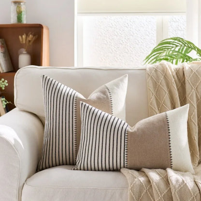 Cool Nordic Beige, Cream & Striped Cushion Covers - 2 Sizes