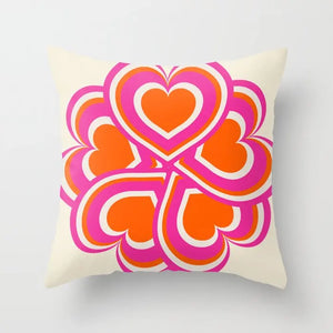 Retro Pink & Orange Heart Print Cushion Covers