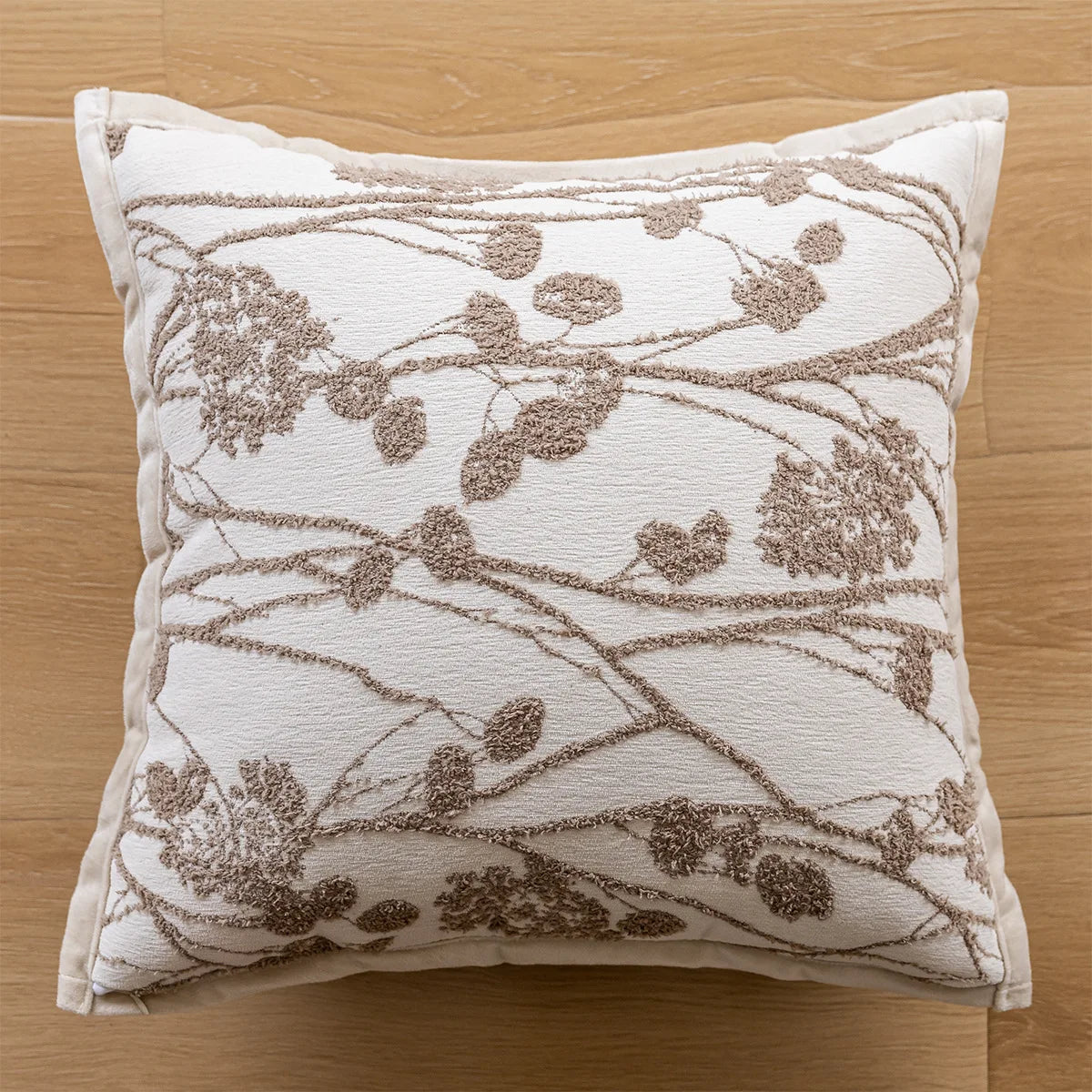 Floral & Arty Tufted Embroidered Cushion Covers in Cream & Beige