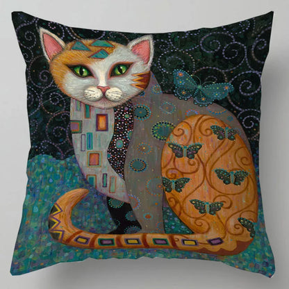 Arty Retro Cat Cushion Covers (Klimt) 18in x 18in (45cm x 45cm)