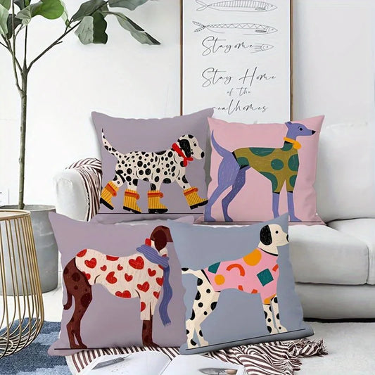 Set of 4 Colourful Cool Dogs in Tops Cushion Covers - 18in x 18in