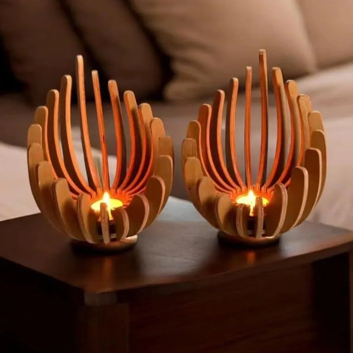 Cool Brown Wooden Spiral Candle Holder - Tea Light Lantern