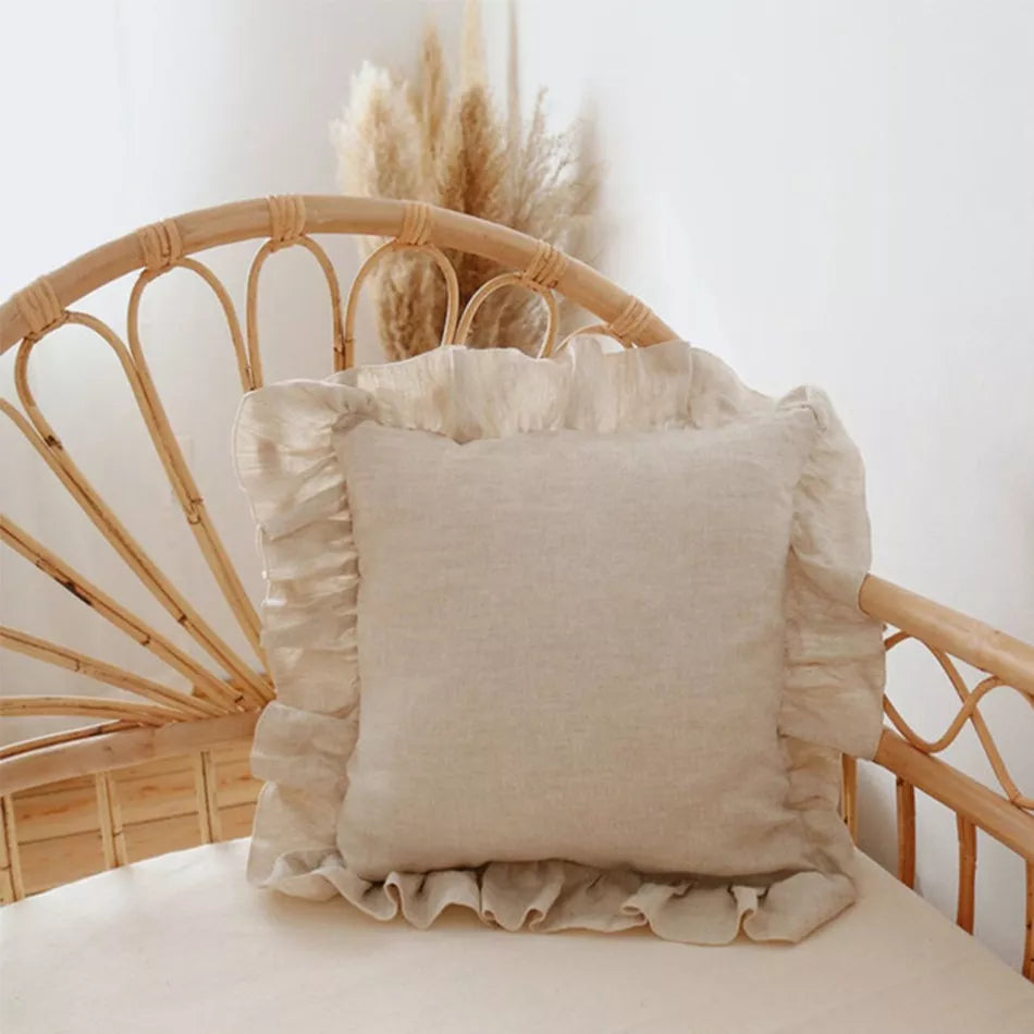 100% Pure Linen Ruffle Cushion Cover 