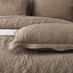 Beige Plain Colour Cotton Blend Quilted Bedspread / Throw Set