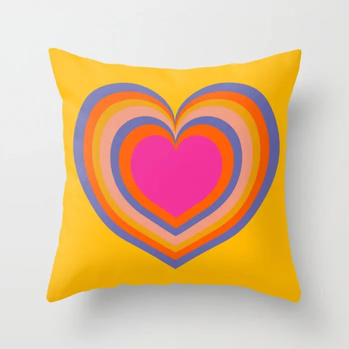 Retro Pink & Orange Heart Print Cushion Covers