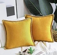Yellow Nordic Countryhouse Cushion Covers with Jute Decorated Edging