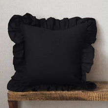 Black 100% Pure Linen Ruffle Cushion Cover 