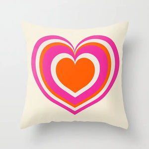 Retro Pink & Orange Heart Print Cushion Covers