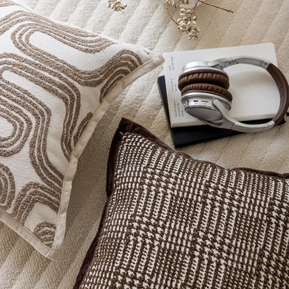 Floral & Arty Tufted Embroidered Cushion Covers in Cream & Beige