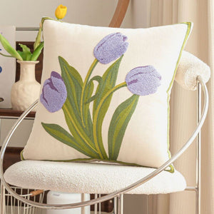 Beautiful Embroidered & Tufted Tulip Cushion Covers - Purple