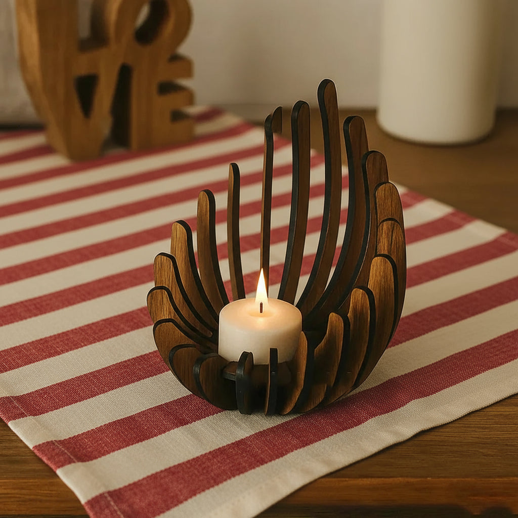 Cool Brown Wooden Spiral Candle Holder - Tea Light Lantern